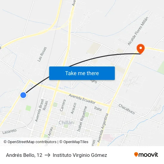 Andrés Bello, 12 to Instituto Virginio Gómez map