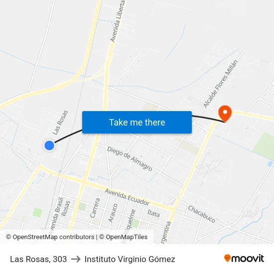 Las Rosas, 303 to Instituto Virginio Gómez map