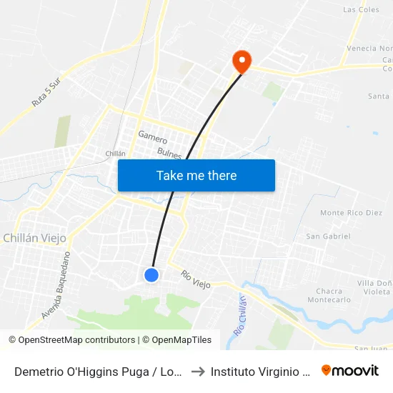 Demetrio O'Higgins Puga / Los Espinos to Instituto Virginio Gómez map