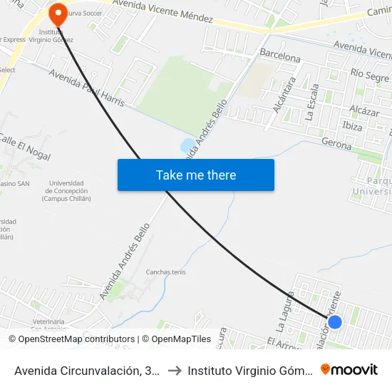 Avenida Circunvalación, 332 to Instituto Virginio Gómez map