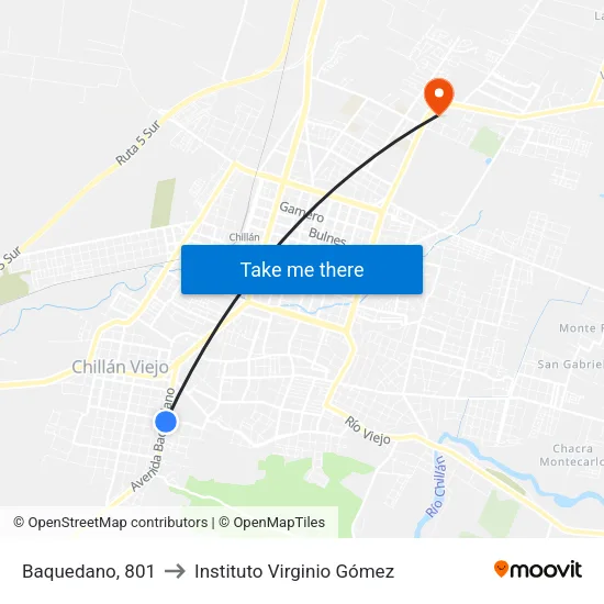 Baquedano, 801 to Instituto Virginio Gómez map