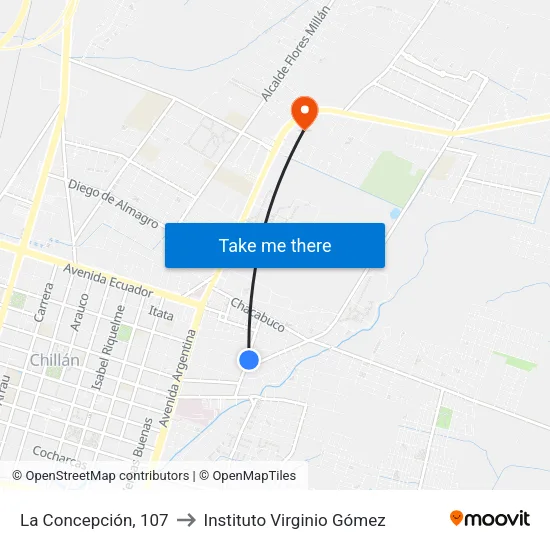La Concepción, 107 to Instituto Virginio Gómez map