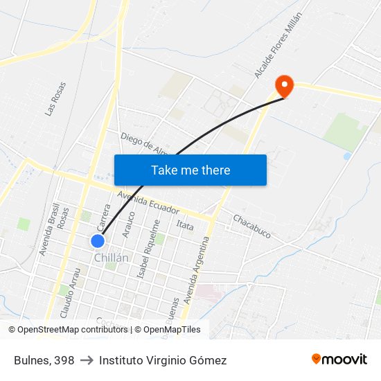 Bulnes, 398 to Instituto Virginio Gómez map