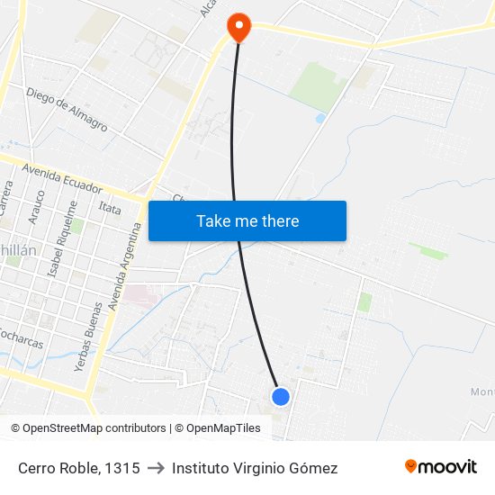 Cerro Roble, 1315 to Instituto Virginio Gómez map