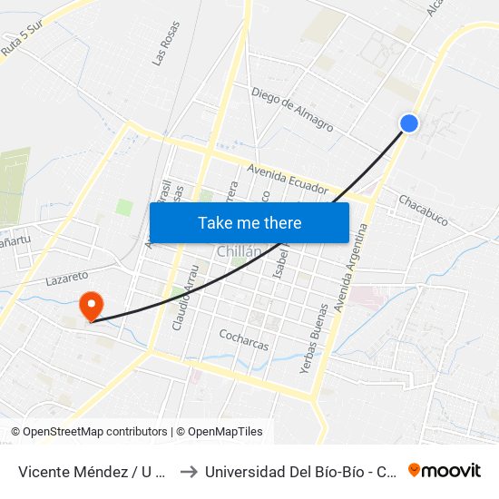 Vicente Méndez / U De Concepción to Universidad Del Bío-Bío - Campus La Castilla map