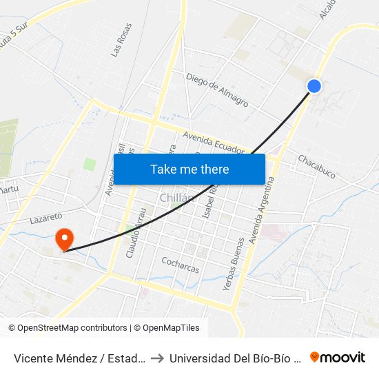 Vicente Méndez / Estadio U De Concepción to Universidad Del Bío-Bío - Campus La Castilla map