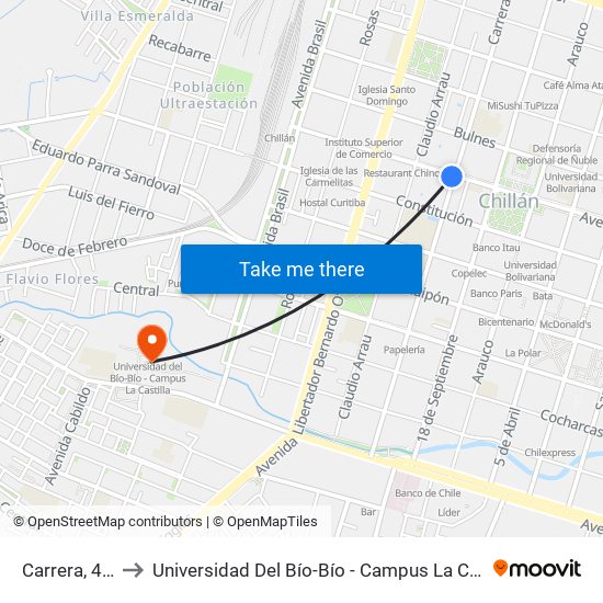 Carrera, 498 to Universidad Del Bío-Bío - Campus La Castilla map