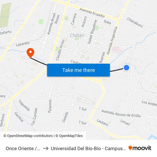 Once Oriente / Norte to Universidad Del Bío-Bío - Campus La Castilla map