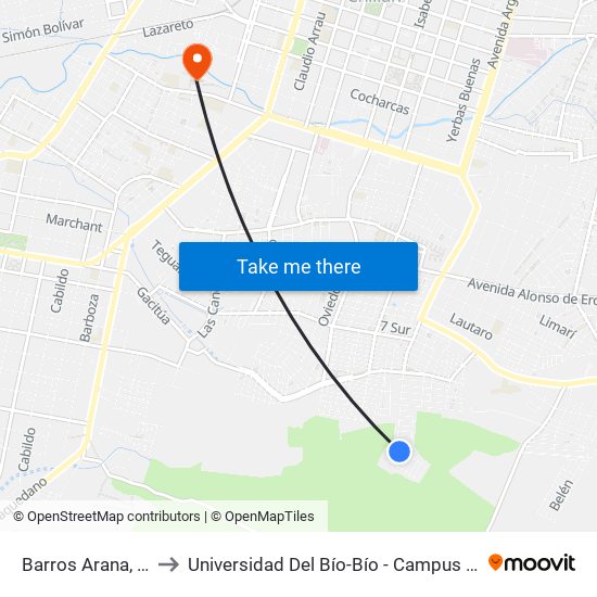 Barros Arana, 1261 to Universidad Del Bío-Bío - Campus La Castilla map