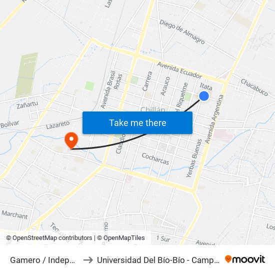 Gamero / Independencia to Universidad Del Bío-Bío - Campus La Castilla map