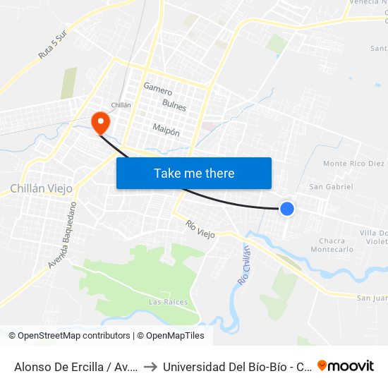 Alonso De Ercilla / Av. Circunvalación to Universidad Del Bío-Bío - Campus La Castilla map