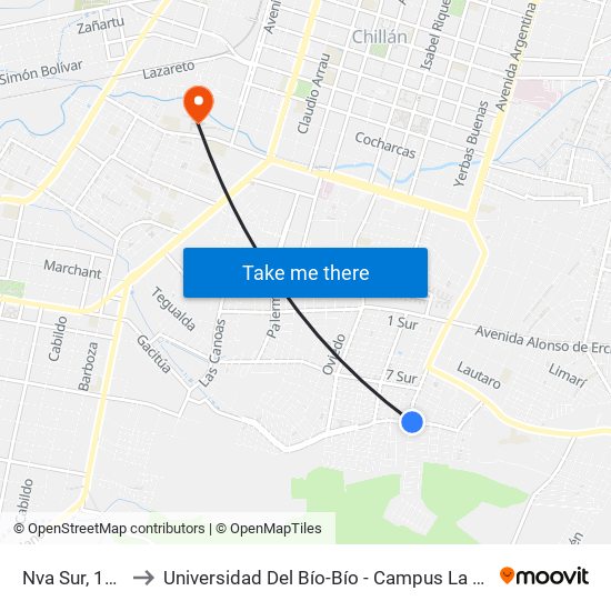 Nva Sur, 1042 to Universidad Del Bío-Bío - Campus La Castilla map