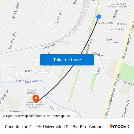 Constitución / Brasil to Universidad Del Bío-Bío - Campus La Castilla map