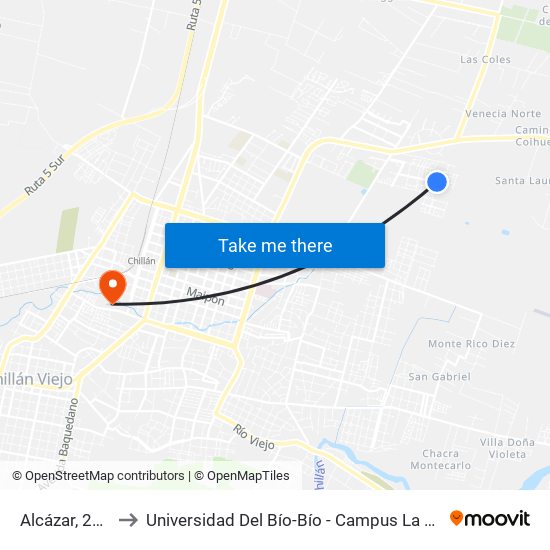 Alcázar, 2395 to Universidad Del Bío-Bío - Campus La Castilla map