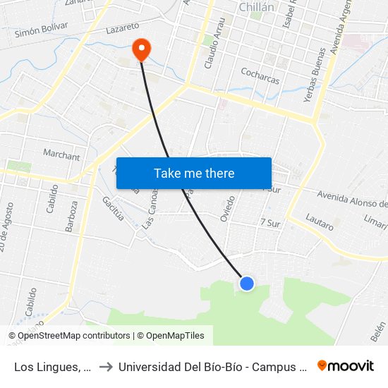 Los Lingues, 1372 to Universidad Del Bío-Bío - Campus La Castilla map