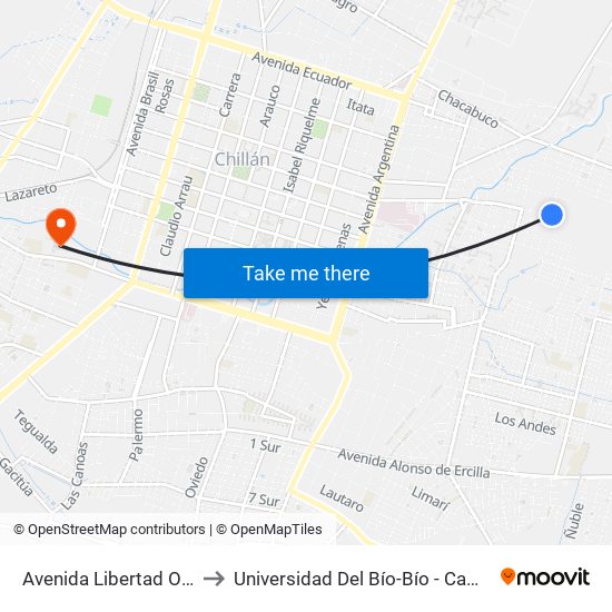 Avenida Libertad Oriente, 798 to Universidad Del Bío-Bío - Campus La Castilla map