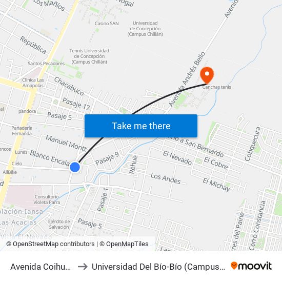 Avenida Coihueco, 301 to Universidad Del Bío-Bío (Campus Fernando May) map