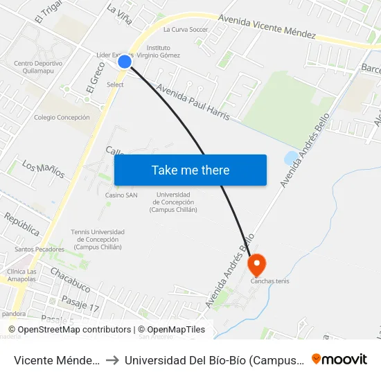 Vicente Méndez / Lider to Universidad Del Bío-Bío (Campus Fernando May) map