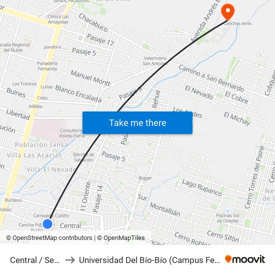 Central / Seis Ote to Universidad Del Bío-Bío (Campus Fernando May) map