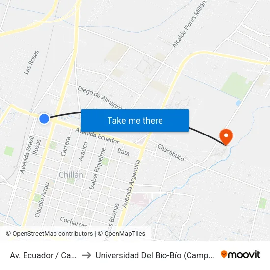 Av. Ecuador / Calle Servicio to Universidad Del Bío-Bío (Campus Fernando May) map