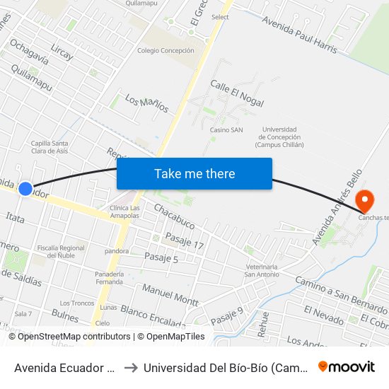 Avenida Ecuador / Pasaje Uno to Universidad Del Bío-Bío (Campus Fernando May) map