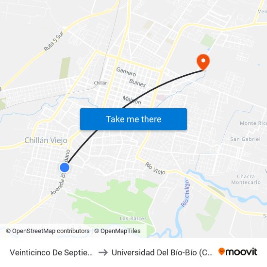 Veinticinco De Septiembre / Baquedano to Universidad Del Bío-Bío (Campus Fernando May) map