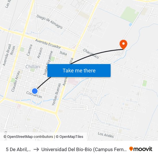 5 De Abril, 927 to Universidad Del Bío-Bío (Campus Fernando May) map