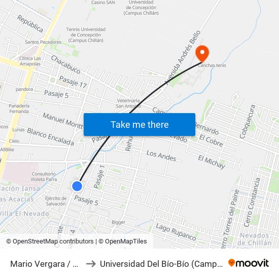 Mario Vergara / Pasaje Tres to Universidad Del Bío-Bío (Campus Fernando May) map