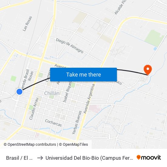 Brasil / El Roble to Universidad Del Bío-Bío (Campus Fernando May) map