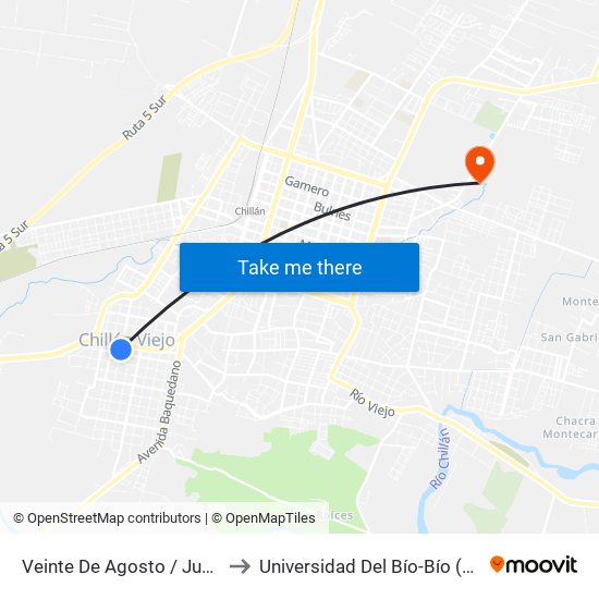 Veinte De Agosto / Juan Martínez De Rosas to Universidad Del Bío-Bío (Campus Fernando May) map