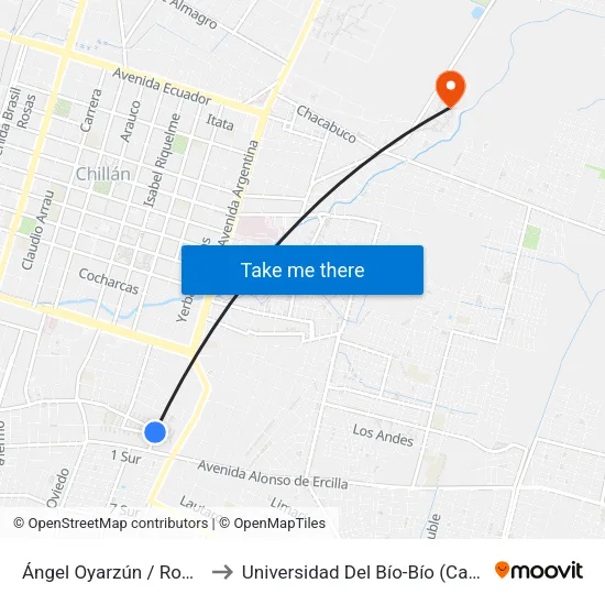 Ángel Oyarzún / Rodrigo De Quiroga to Universidad Del Bío-Bío (Campus Fernando May) map