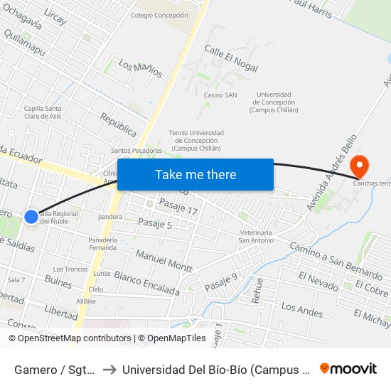 Gamero / Sgto Aldea to Universidad Del Bío-Bío (Campus Fernando May) map