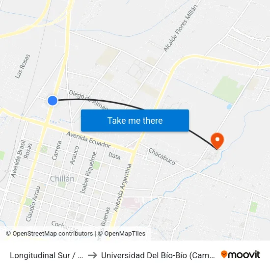 Longitudinal Sur / Arturo Matte to Universidad Del Bío-Bío (Campus Fernando May) map