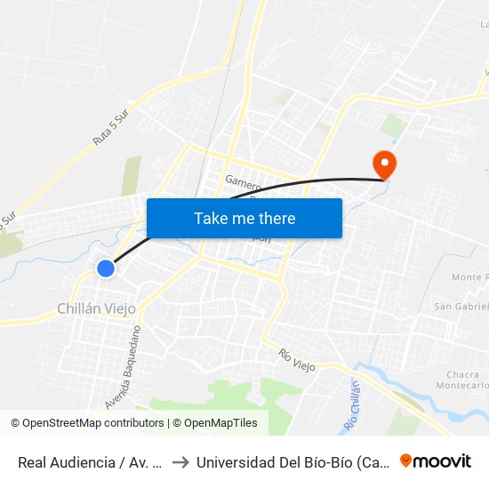 Real Audiencia / Av. Ruiz De Gamboa to Universidad Del Bío-Bío (Campus Fernando May) map