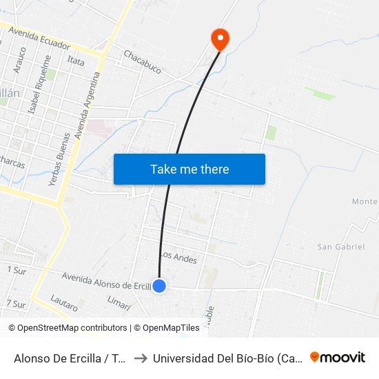 Alonso De Ercilla / Transporte Lamar to Universidad Del Bío-Bío (Campus Fernando May) map