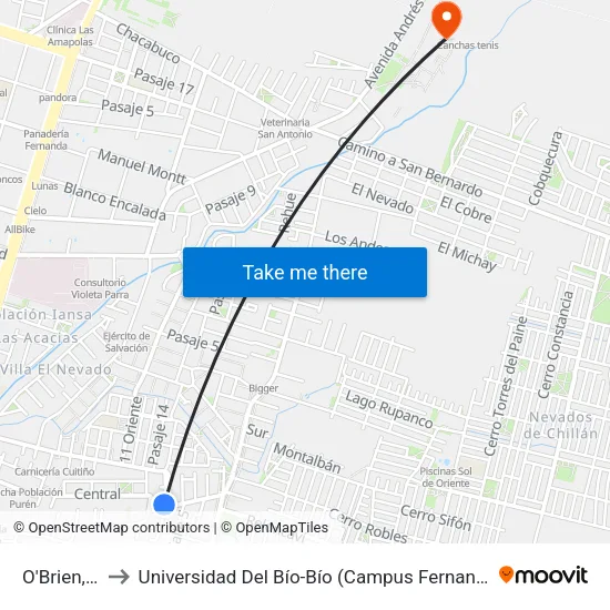 O'Brien, 70 to Universidad Del Bío-Bío (Campus Fernando May) map