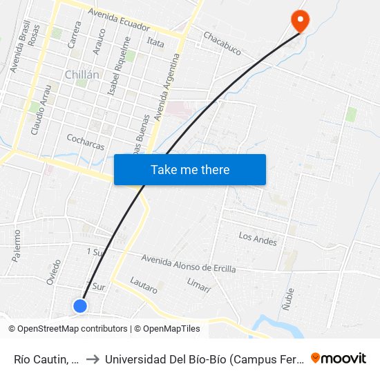 Río Cautin, 1399 to Universidad Del Bío-Bío (Campus Fernando May) map