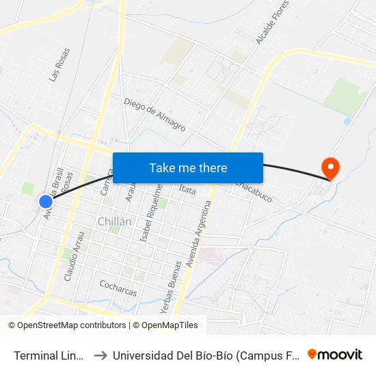 Terminal Linea Azul to Universidad Del Bío-Bío (Campus Fernando May) map