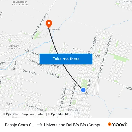 Pasaje Cerro Cunas 206 to Universidad Del Bío-Bío (Campus Fernando May) map