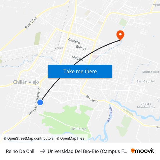Reino De Chile, 125 to Universidad Del Bío-Bío (Campus Fernando May) map