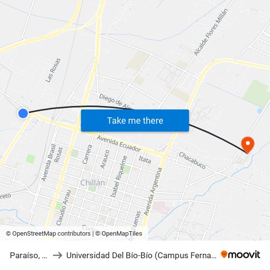 Paraíso, 536 to Universidad Del Bío-Bío (Campus Fernando May) map