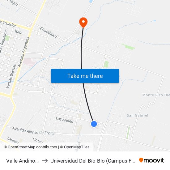 Valle Andino, 3179 to Universidad Del Bío-Bío (Campus Fernando May) map