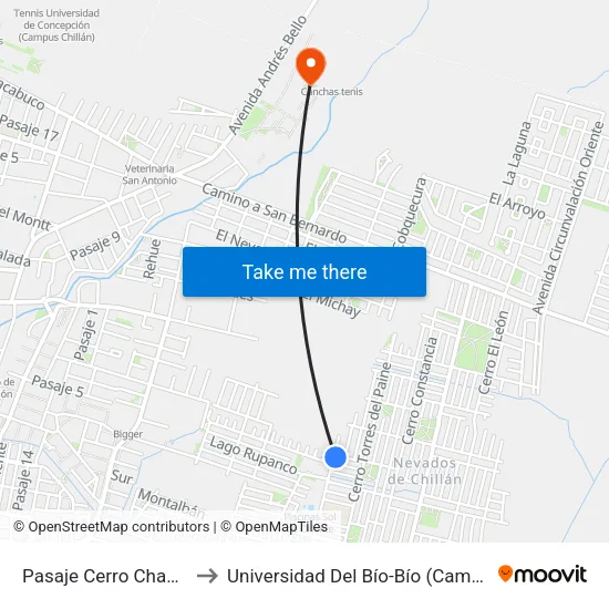 Pasaje Cerro Chapiquiña, 1412 to Universidad Del Bío-Bío (Campus Fernando May) map