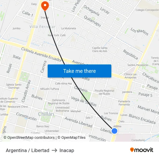 Argentina / Libertad to Inacap map