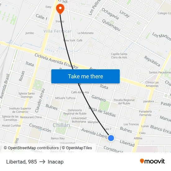 Libertad, 985 to Inacap map