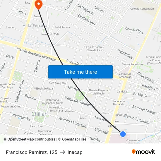 Francisco Ramírez, 125 to Inacap map