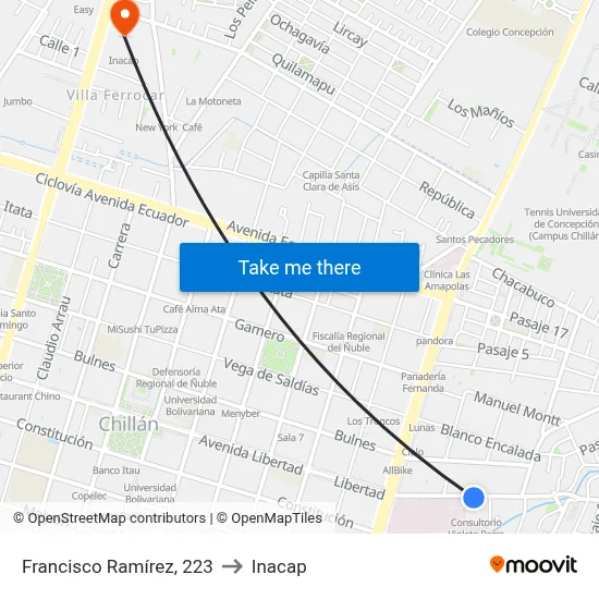 Francisco Ramírez, 223 to Inacap map