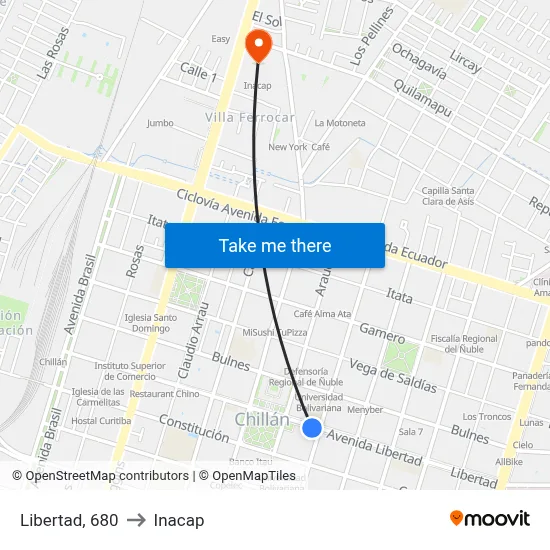 Libertad, 680 to Inacap map