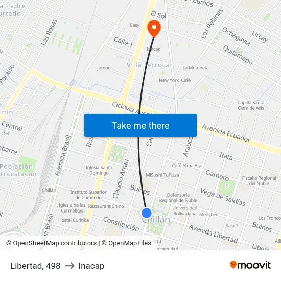 Libertad, 498 to Inacap map