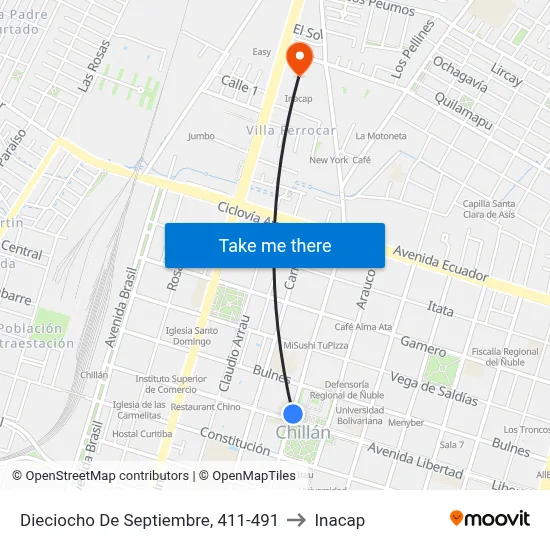Dieciocho De Septiembre, 411-491 to Inacap map